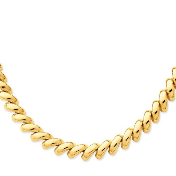 12mm 14k Yellow Gold Hollow San Marco Chain Necklace 17 Inch - Picture 1 of 6